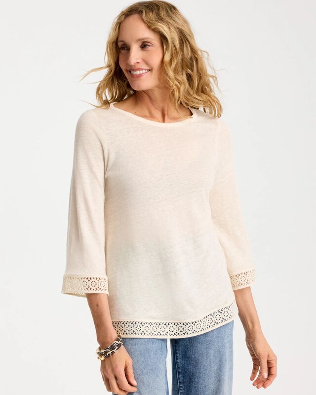 Linen Crochet Lace Tee - image 1